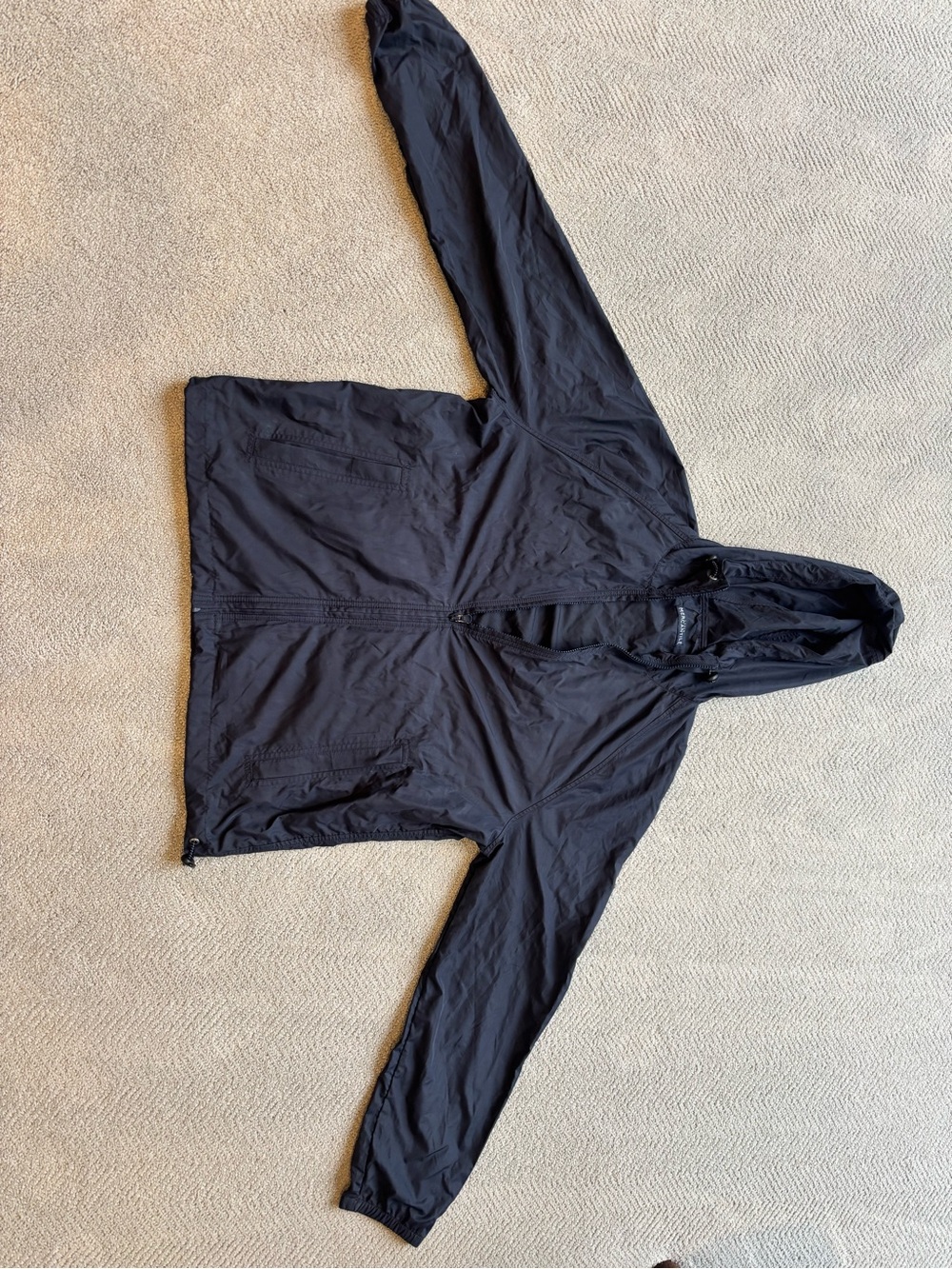 J Crew Merchantile Lightweight Black Hooded Windbreaker Jacket - Men